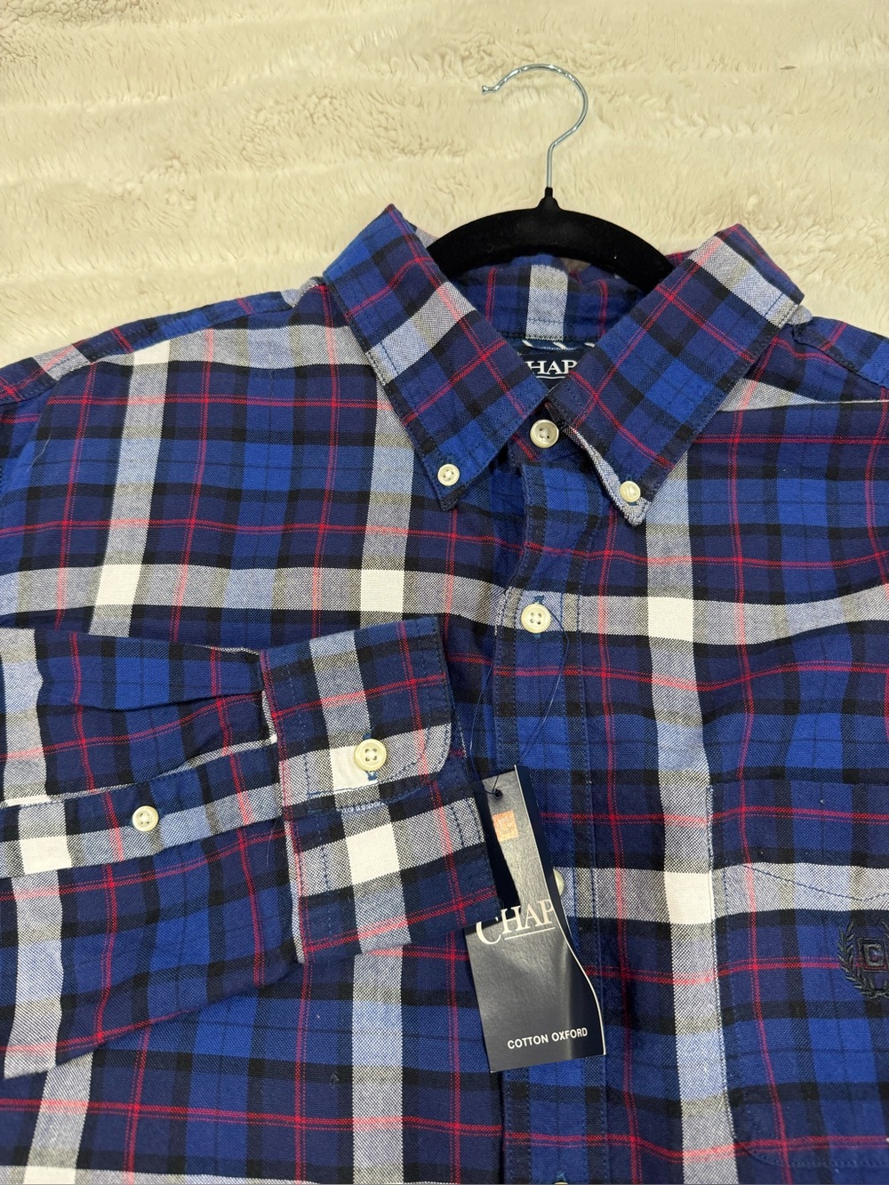 NWT Chaps Blue Plaid Cotton Oxford Button-Down Shirt (Men)